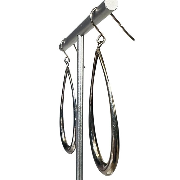 vtg 925 Silver Teardrop Dangle Earrings 2.38" Long Lightweight Polished Finish - Picture 2 of 5